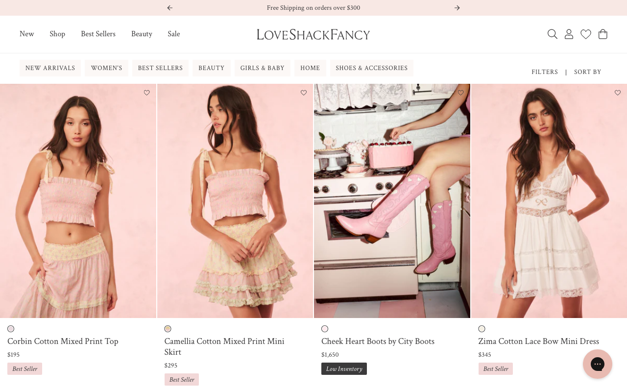 product listing page