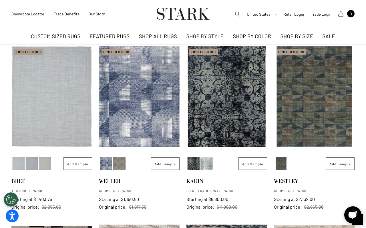 product listing page